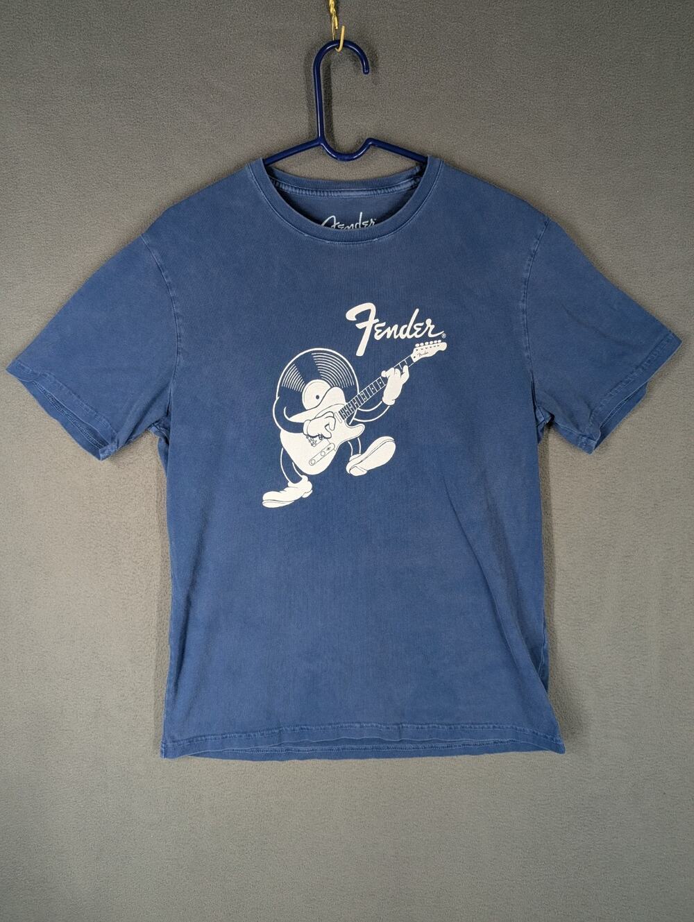 Lucky Brand Fender Graphic T Shirt Mens Medium Blue Guitar Record Logo Tee
